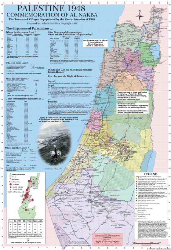 Map of Palestine in 1948 Nakba
